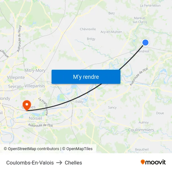 Coulombs-En-Valois to Chelles map