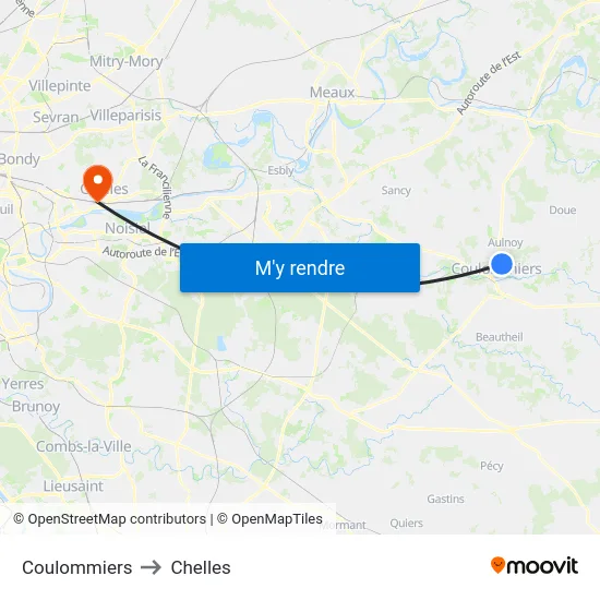 Coulommiers to Chelles map