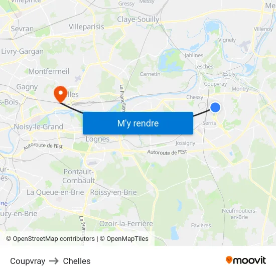 Coupvray to Chelles map