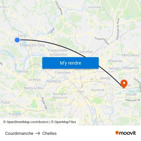 Courdimanche to Chelles map