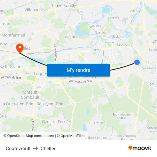 Coutevroult to Chelles map