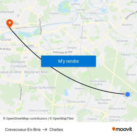 Crevecoeur-En-Brie to Chelles map