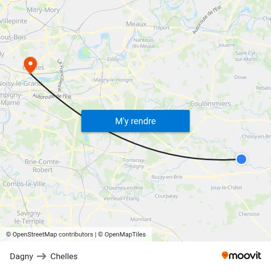 Dagny to Chelles map