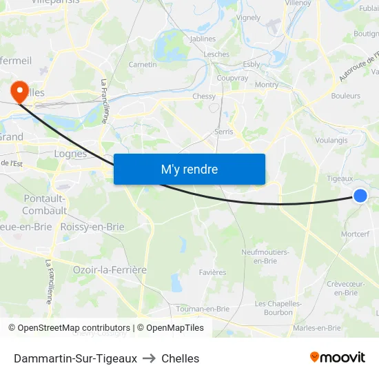 Dammartin-Sur-Tigeaux to Chelles map