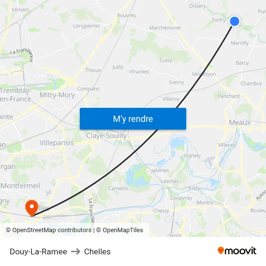 Douy-La-Ramee to Chelles map