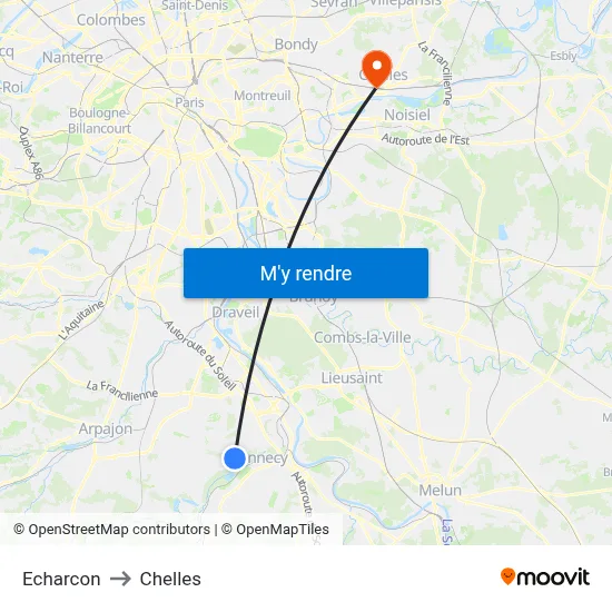 Echarcon to Chelles map