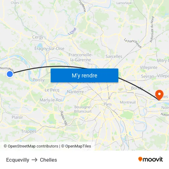 Ecquevilly to Chelles map