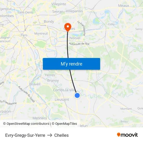 Evry-Gregy-Sur-Yerre to Chelles map