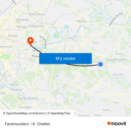 Faremoutiers to Chelles map
