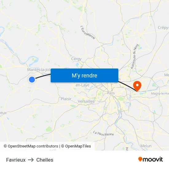 Favrieux to Chelles map