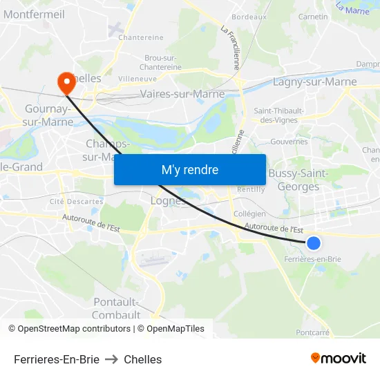 Ferrieres-En-Brie to Chelles map