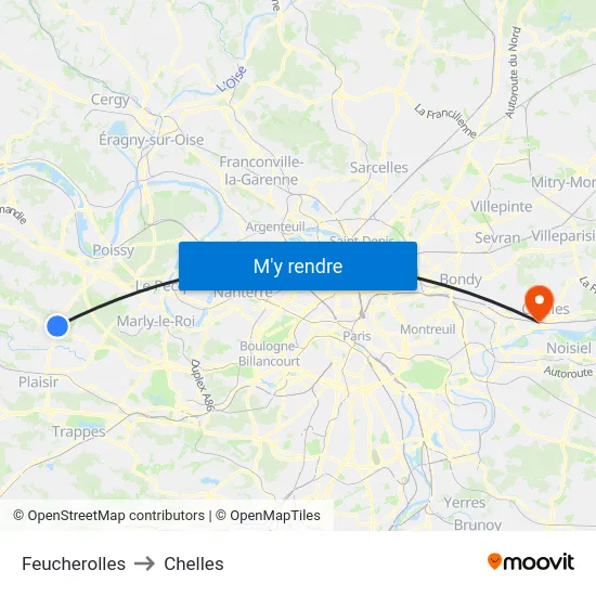Feucherolles to Chelles map