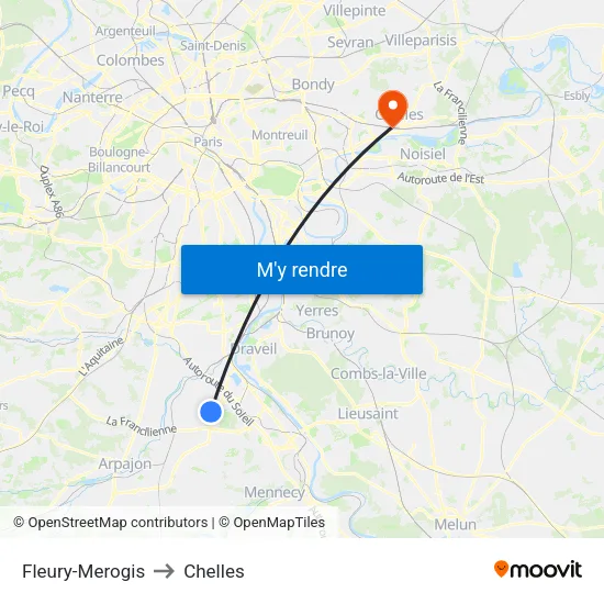 Fleury-Merogis to Chelles map