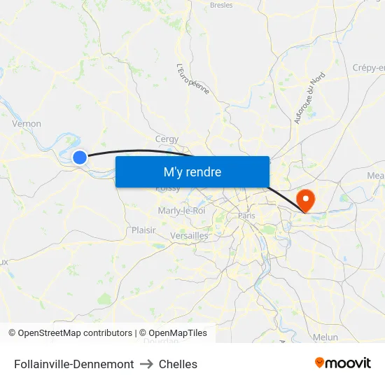 Follainville-Dennemont to Chelles map