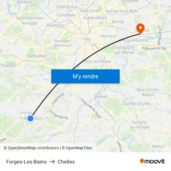 Forges-Les-Bains to Chelles map