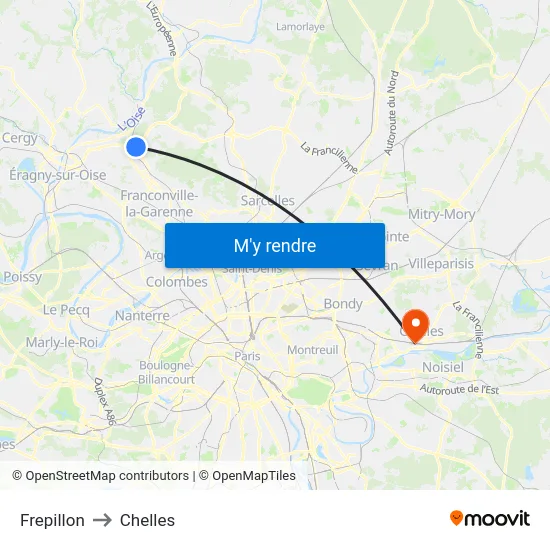 Frepillon to Chelles map