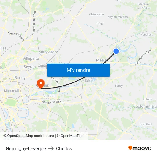 Germigny-L'Eveque to Chelles map
