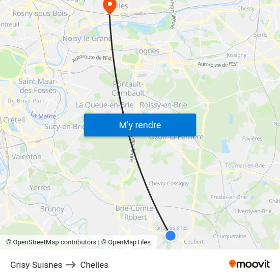 Grisy-Suisnes to Chelles map
