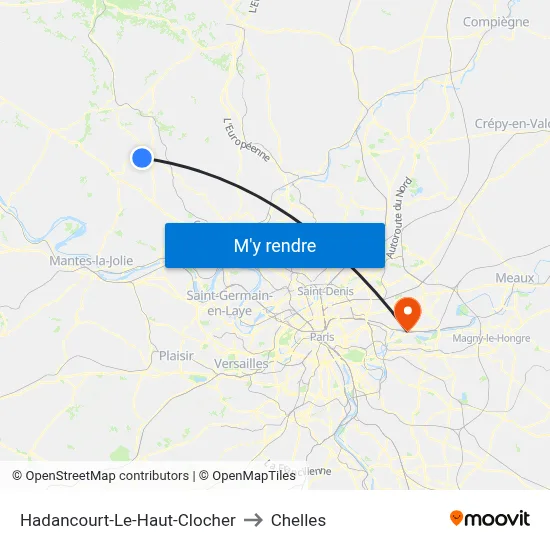 Hadancourt-Le-Haut-Clocher to Chelles map