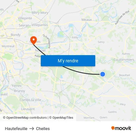 Hautefeuille to Chelles map