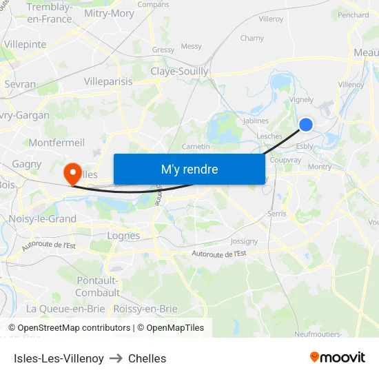 Isles-Les-Villenoy to Chelles map