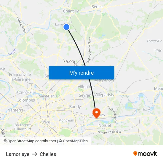 Lamorlaye to Chelles map