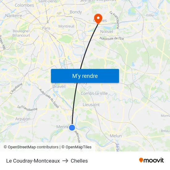 Le Coudray-Montceaux to Chelles map