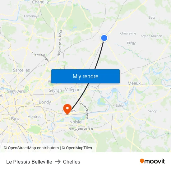 Le Plessis-Belleville to Chelles map