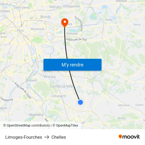 Limoges-Fourches to Chelles map