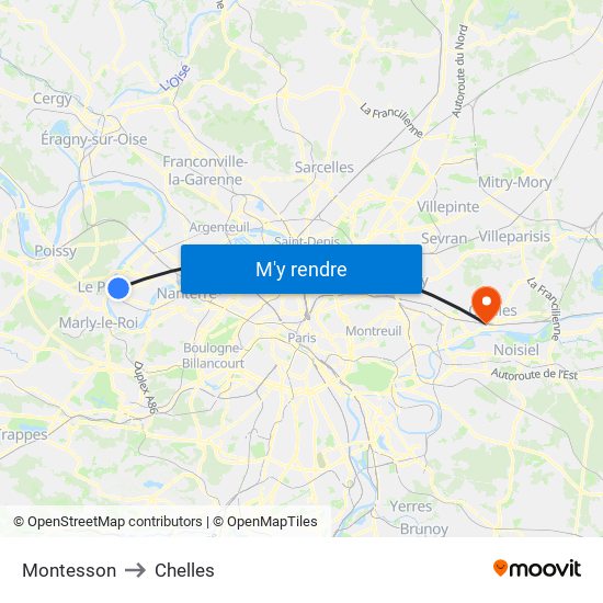 Montesson to Chelles map