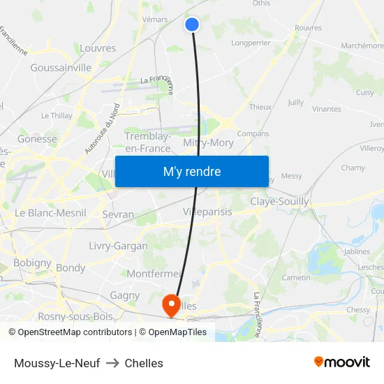 Moussy-Le-Neuf to Chelles map