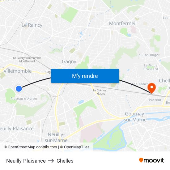 Neuilly-Plaisance to Chelles map