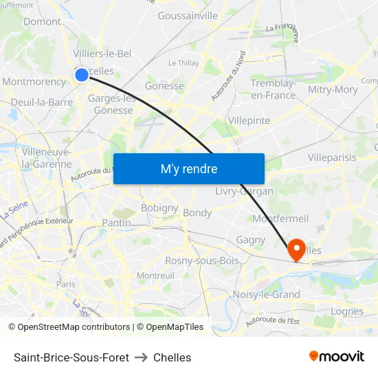 Saint-Brice-Sous-Foret to Chelles map