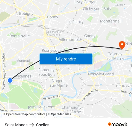 Saint-Mande to Chelles map