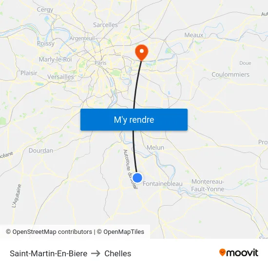 Saint-Martin-En-Biere to Chelles map
