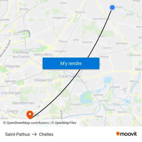 Saint-Pathus to Chelles map