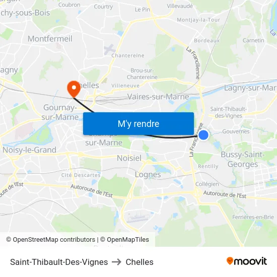 Saint-Thibault-Des-Vignes to Chelles map