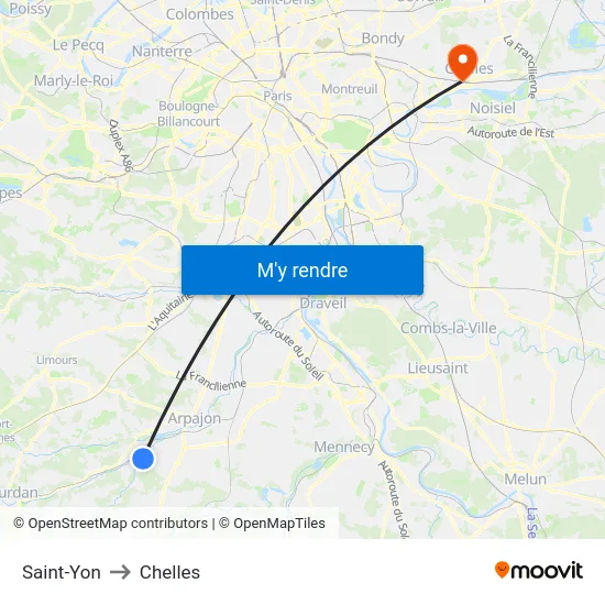 Saint-Yon to Chelles map