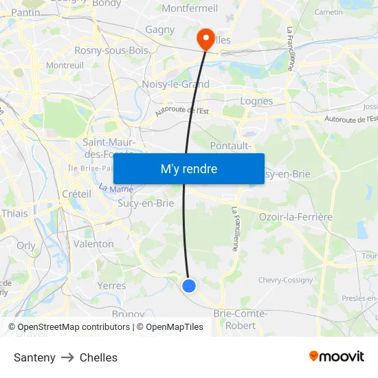 Santeny to Chelles map