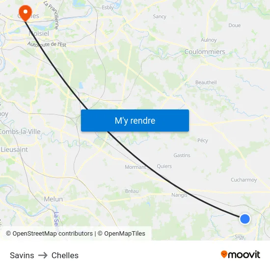Savins to Chelles map