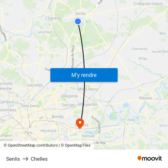 Senlis to Chelles map
