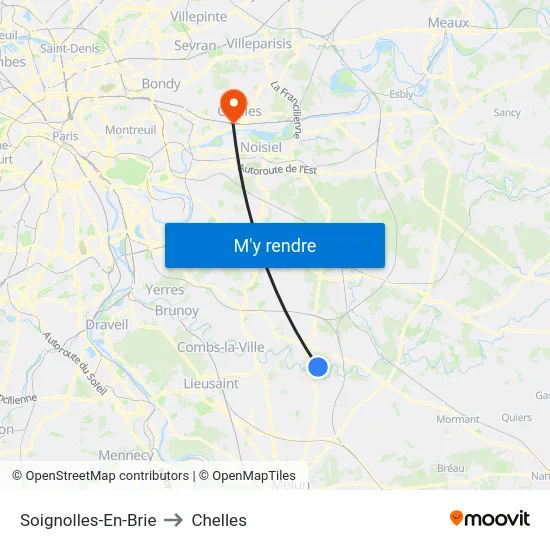 Soignolles-En-Brie to Chelles map