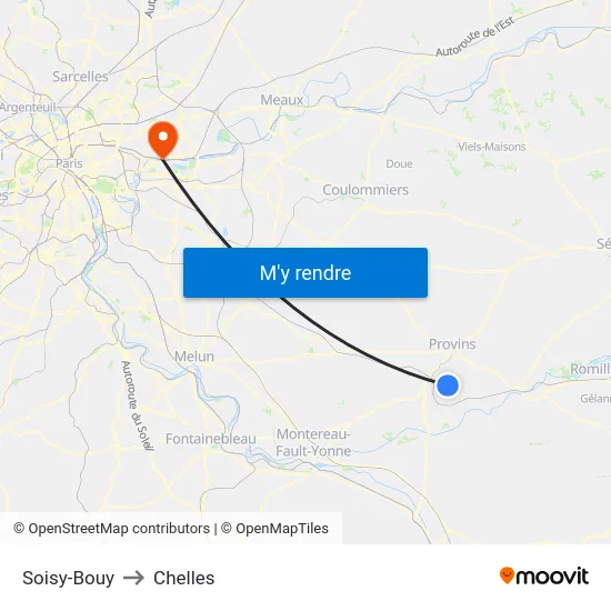 Soisy-Bouy to Chelles map