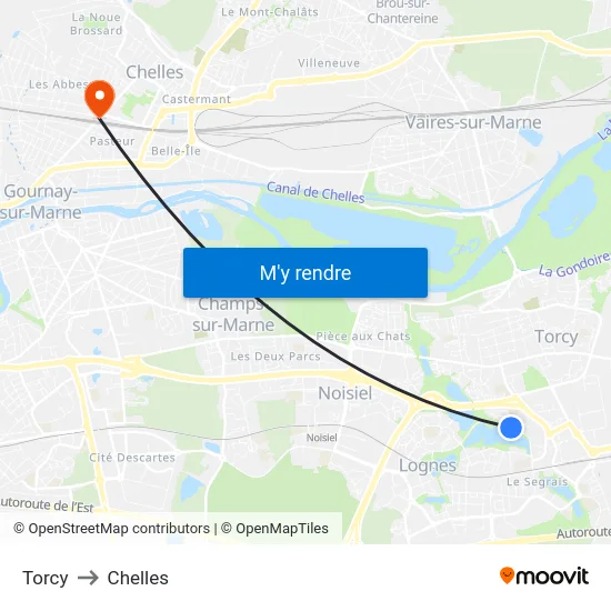 Torcy to Chelles map