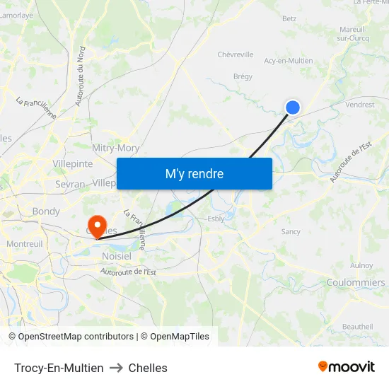 Trocy-En-Multien to Chelles map