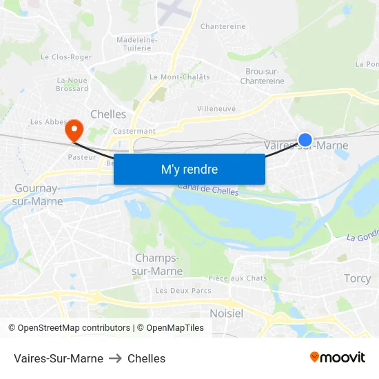 Vaires-Sur-Marne to Chelles map