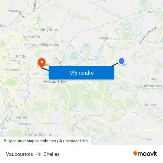 Vaucourtois to Chelles map