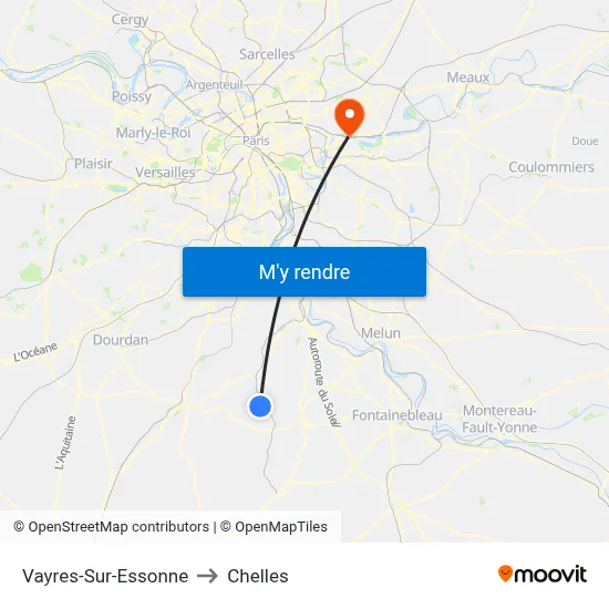 Vayres-Sur-Essonne to Chelles map
