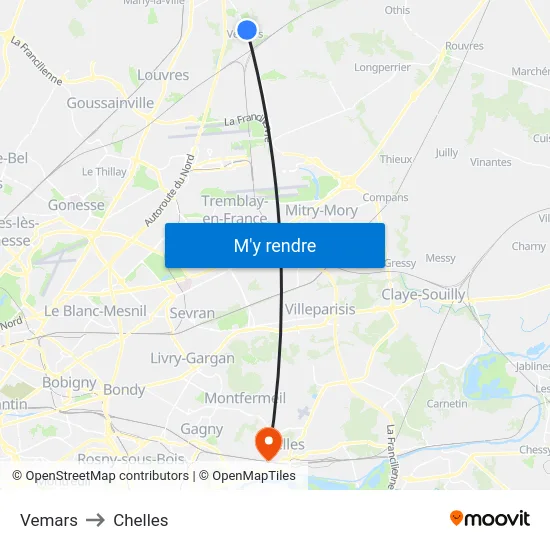 Vemars to Chelles map