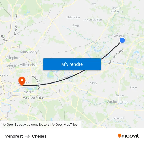 Vendrest to Chelles map